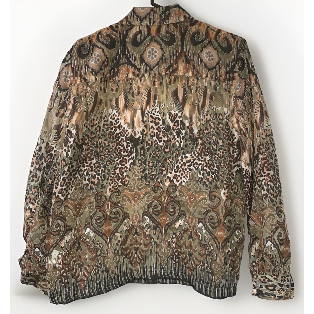 Alfred Dunner Button Up Blouse Women Size 16 Browns Semi Sheer‎ Collared Cheetah - Picture 2 of 10
